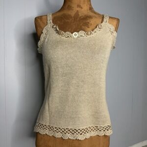 Alberto Makali Tan Beaded Knit Tank Top Cream Boho Size S